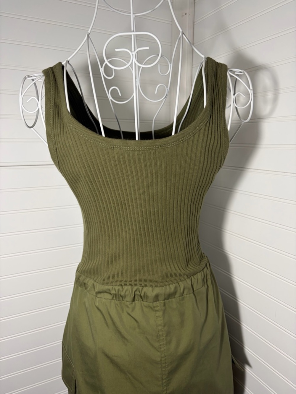Mango Olive Ribbed Tank Utility Mini Dress - Picture 9 of 10